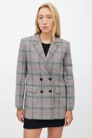 Grey & Multicolour Wool Plaid Blazer