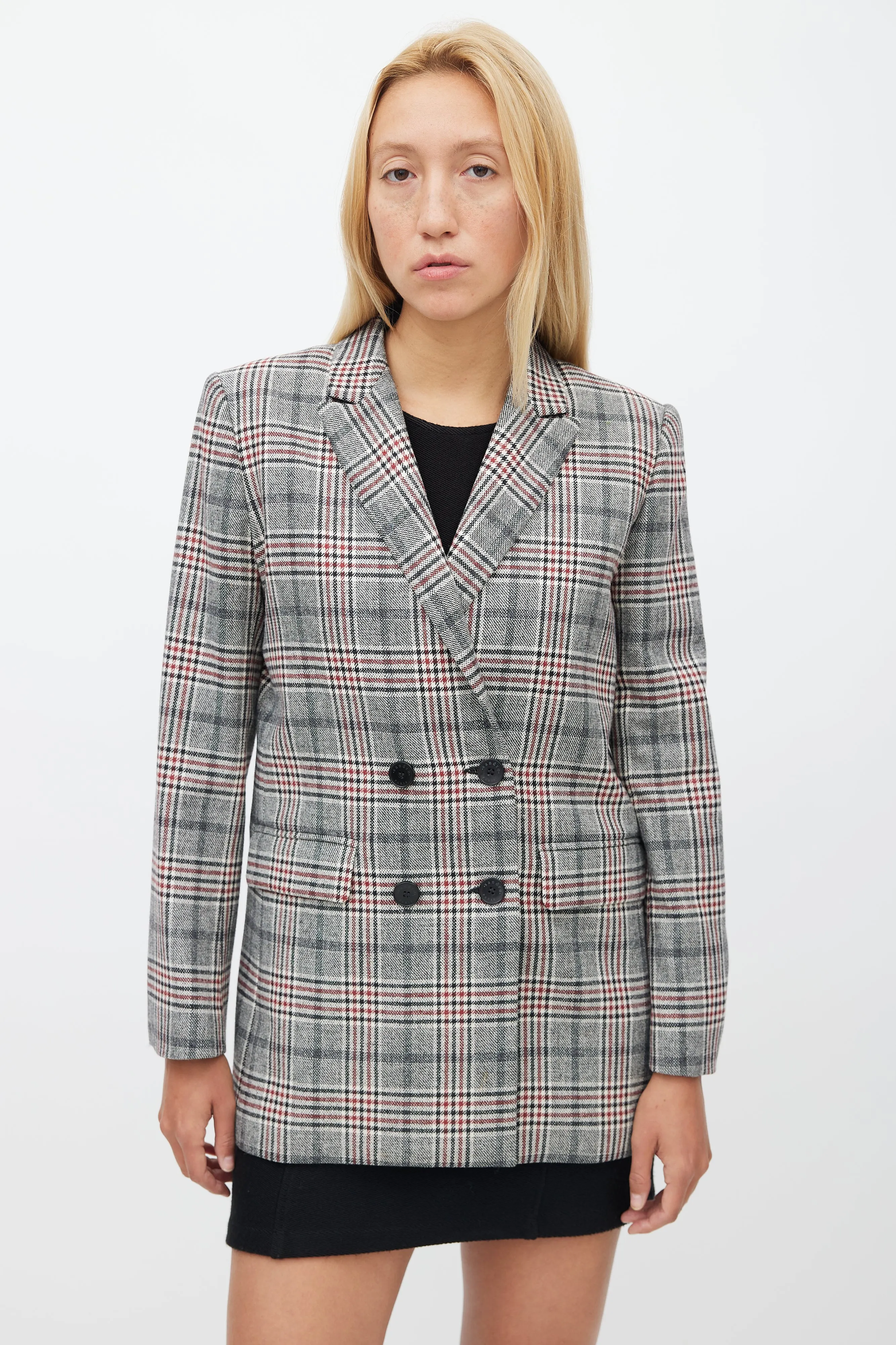 Grey & Multicolour Wool Plaid Blazer