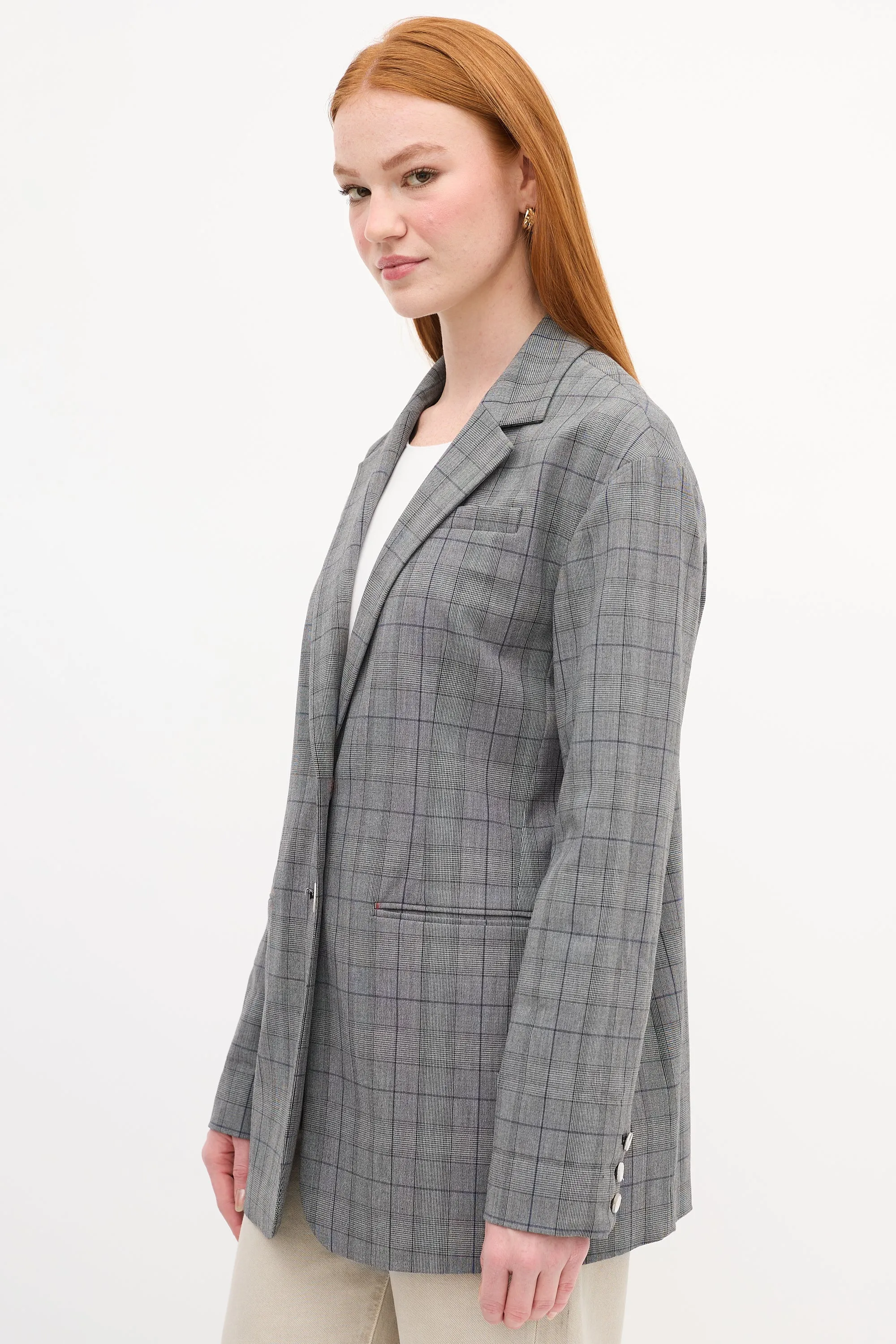 Grey & Navy Plaid Blazer
