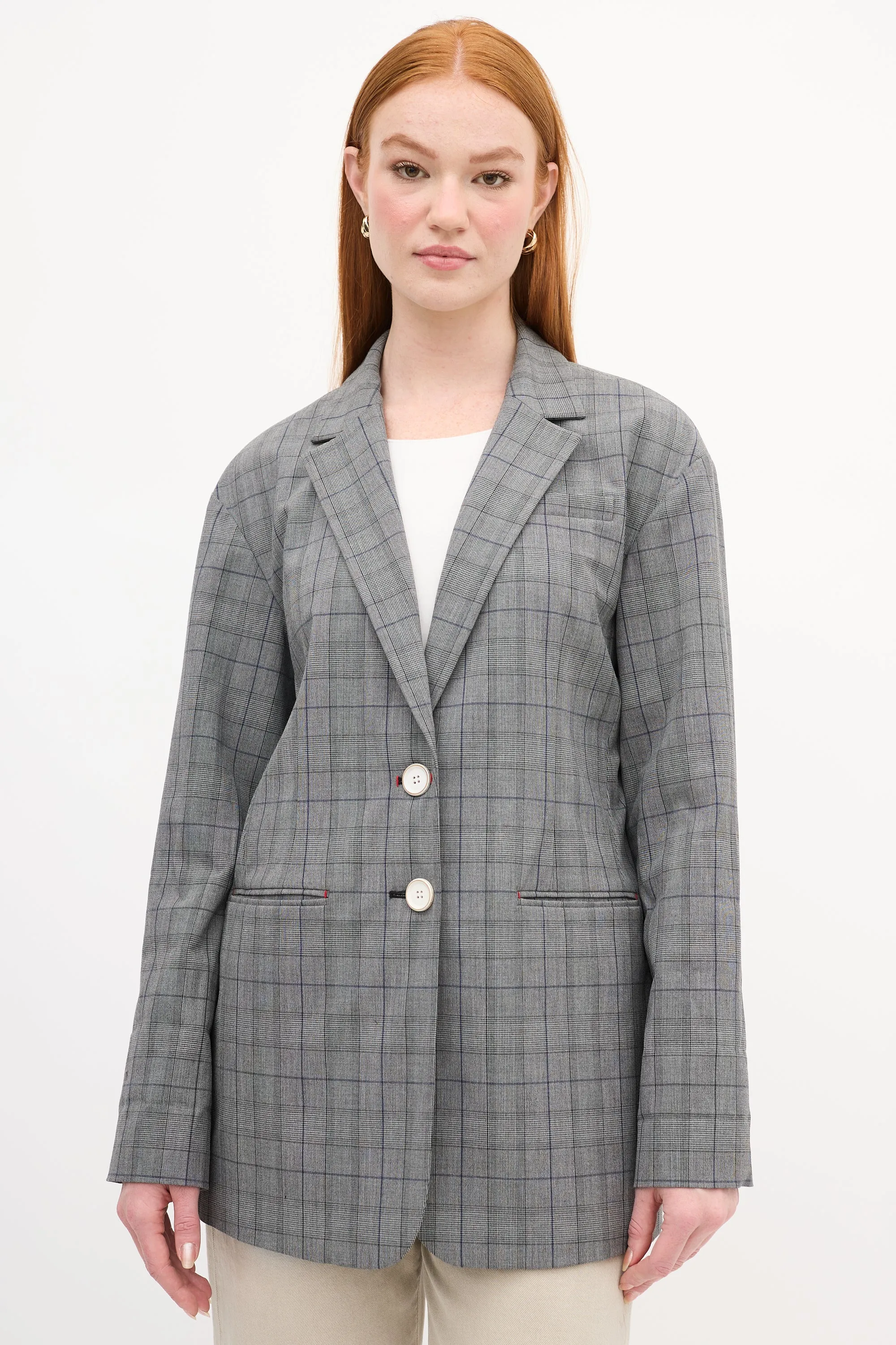 Grey & Navy Plaid Blazer