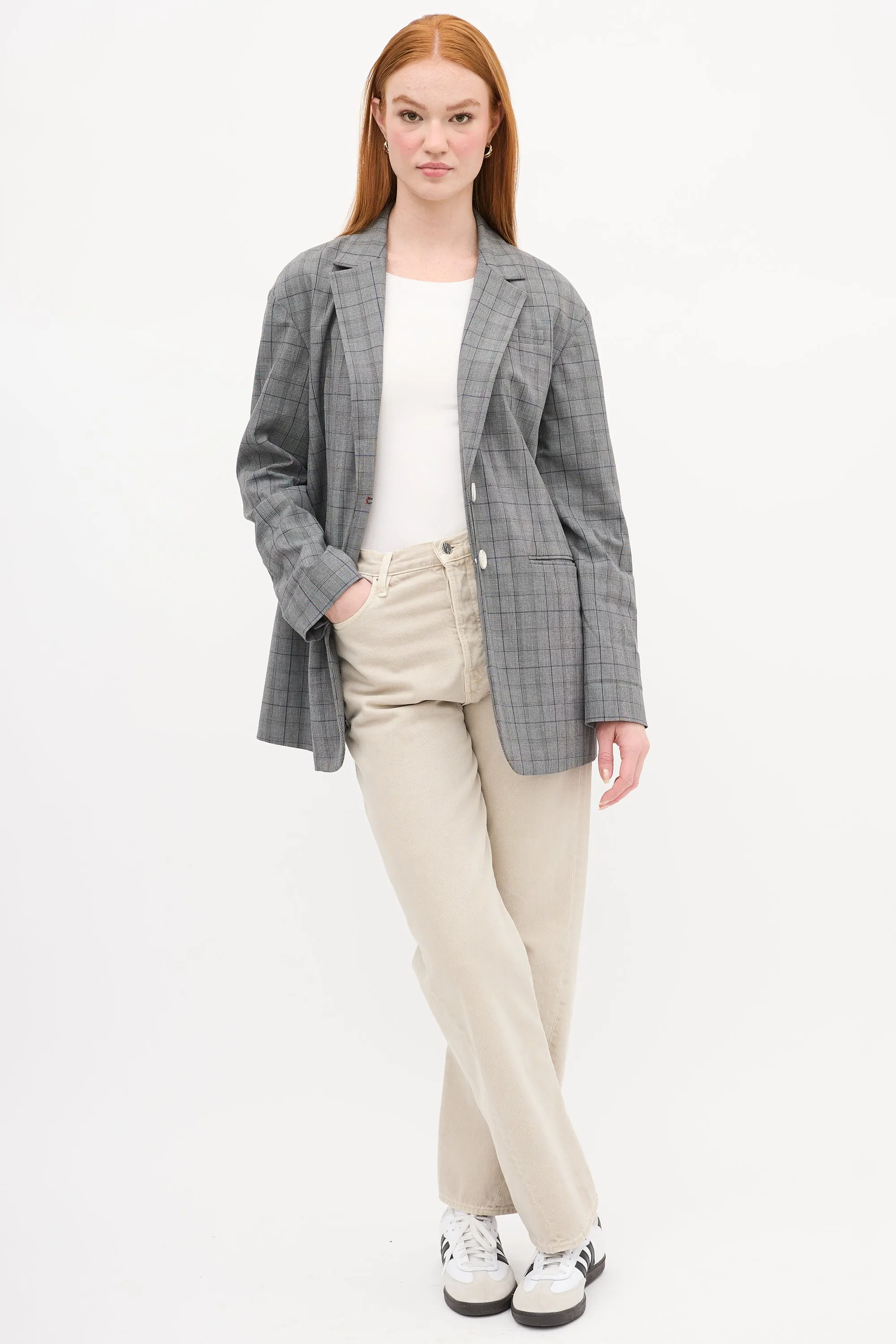 Grey & Navy Plaid Blazer