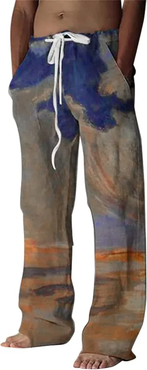 Harlan Pant Mens Summer Lightweight Pants Fashion Hawaiian Print Pants Elastic Waist Sport Joggers Outdoor Beach Trousers Chino Pant Skinny