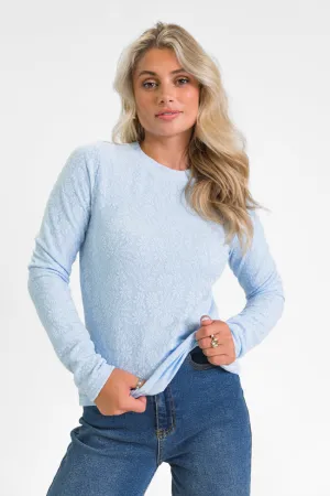 High Ambitions Blue Floral Textured Knit Fitted Top FINAL SALE