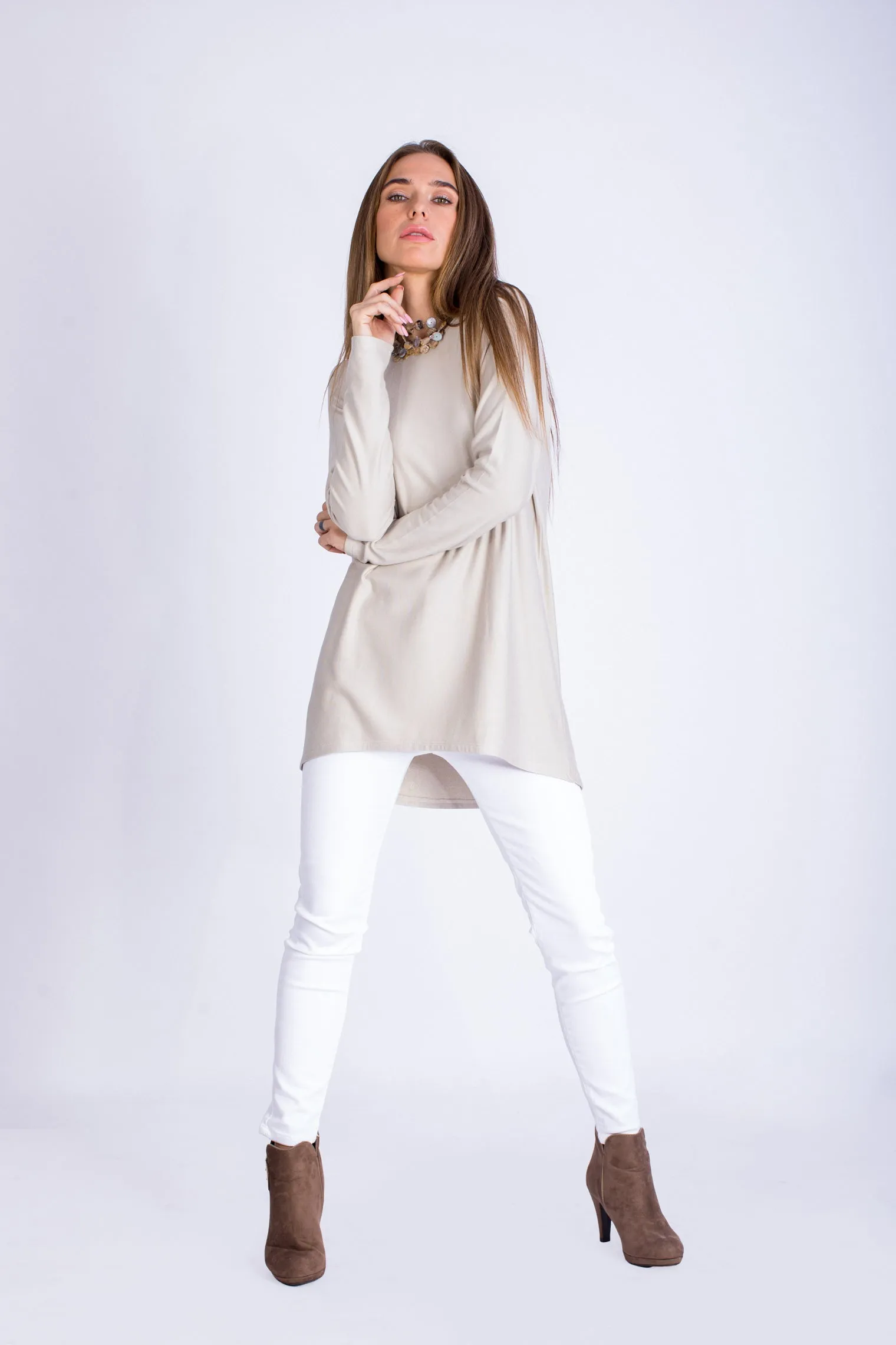 High Low Fitted Long Brushed Viscose Milton Top - BTW3