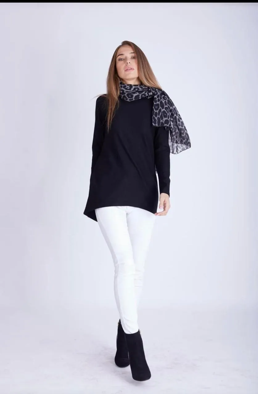 High Low Fitted Long Brushed Viscose Milton Top - BTW3
