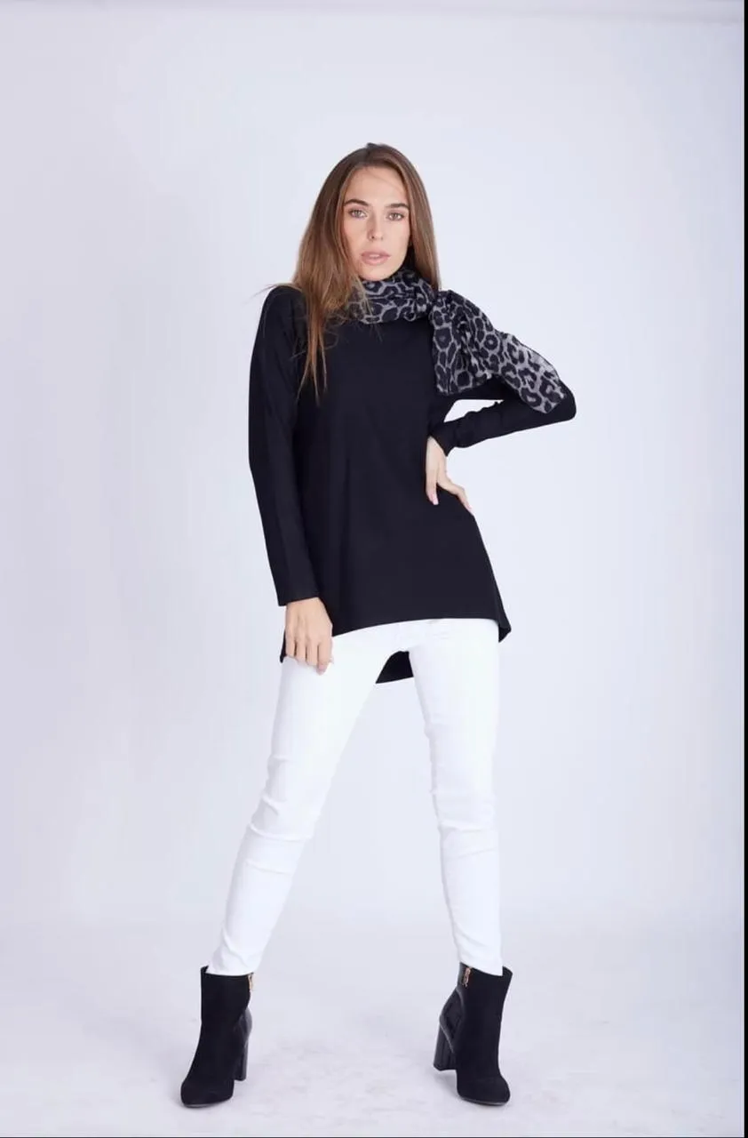 High Low Fitted Long Brushed Viscose Milton Top - BTW3