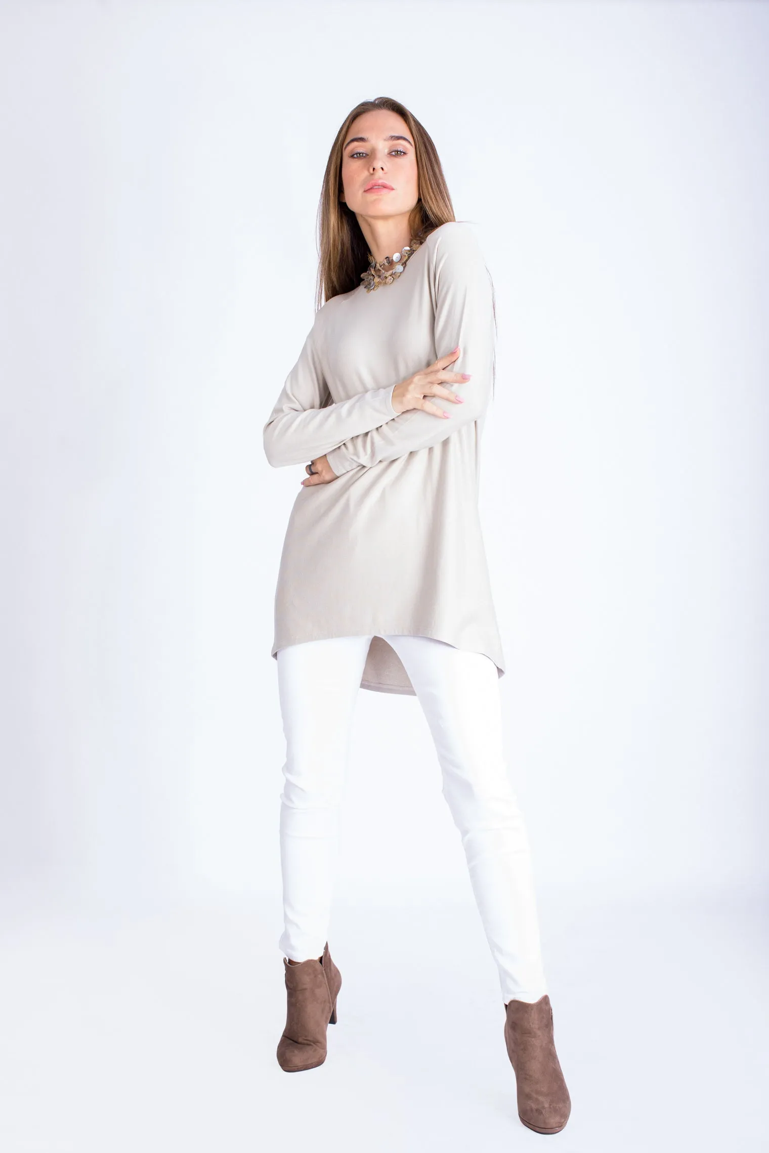 High Low Fitted Long Brushed Viscose Milton Top - BTW3