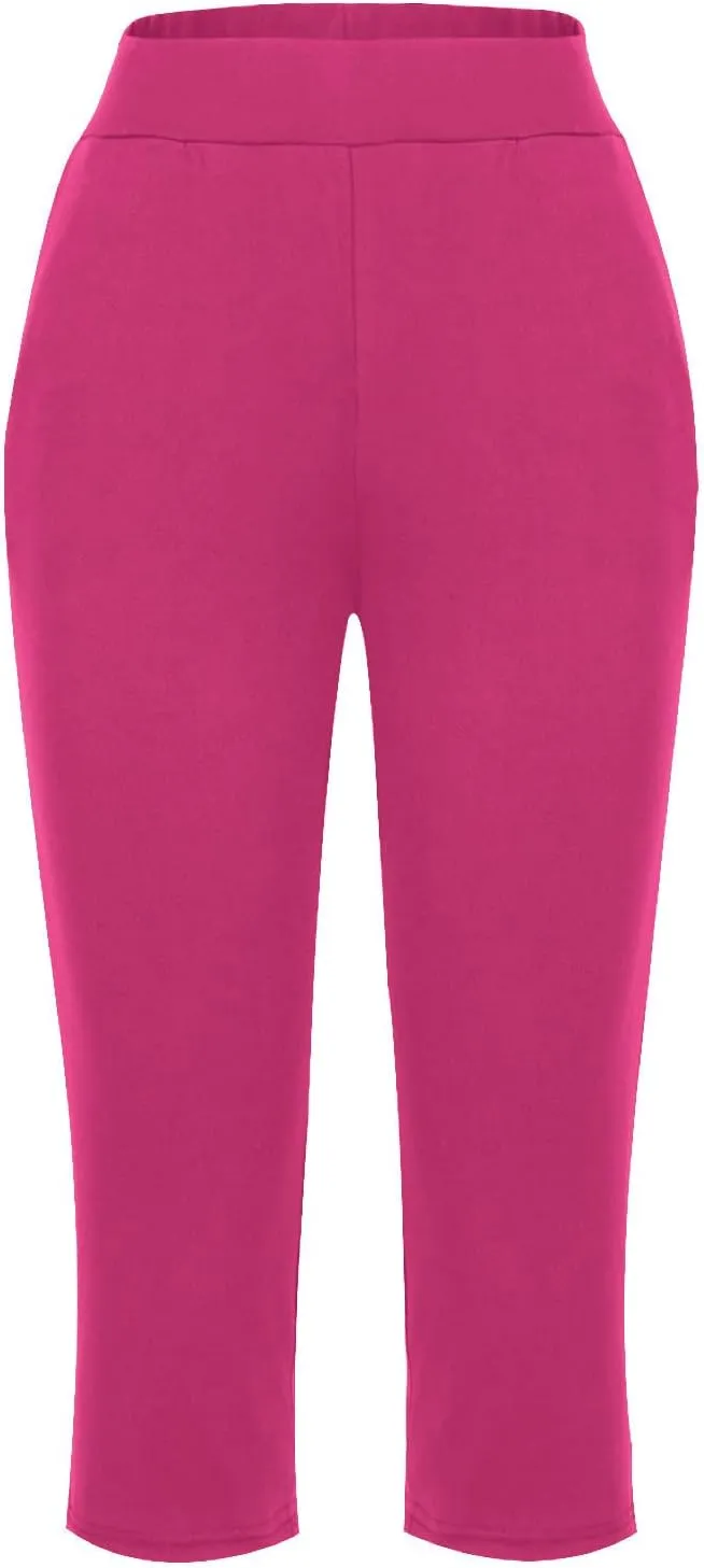 Hvyesh Capri Pants for Women Summer Business Casual Pull On Womens Capris with Pockets