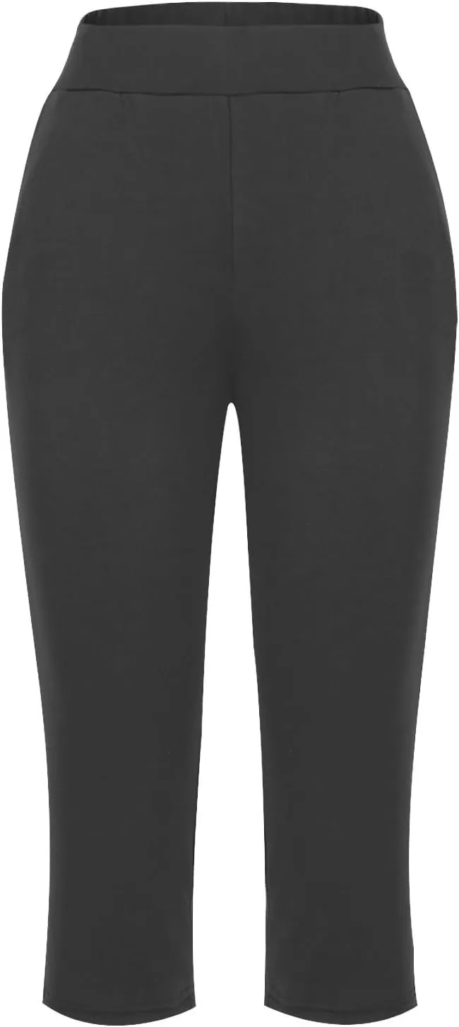 Hvyesh Capri Pants for Women Summer Business Casual Pull On Womens Capris with Pockets