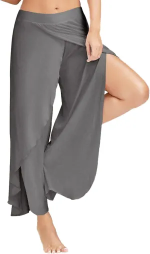 Hvyesh Wide Leg Pants for Women 2023 Summer Fashion High Waist Long Slit Flowy Flare Yoga Pant Plus Size Trousers