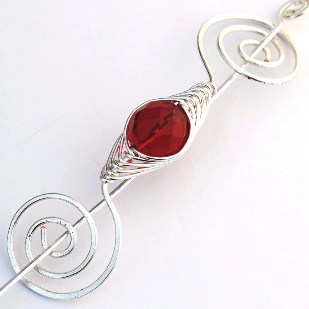July Ruby Red Shawl Pin - Noteworthy Birthstone Silver
