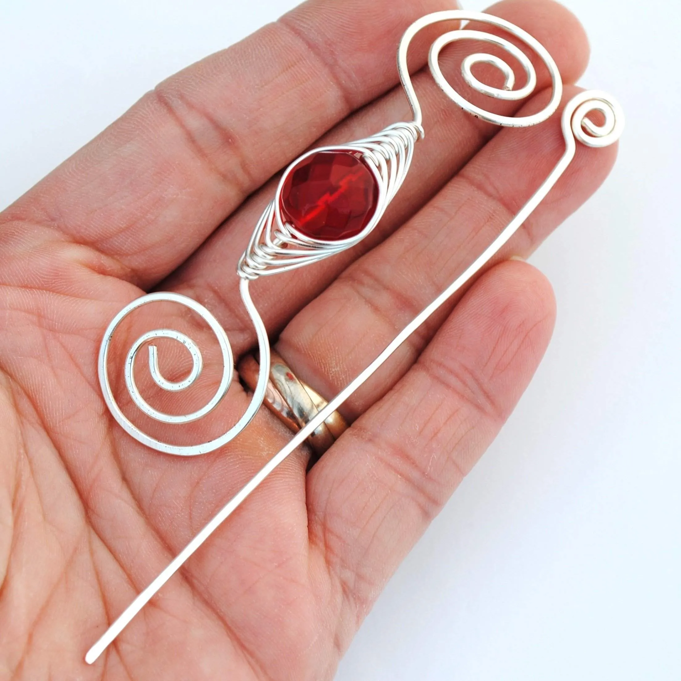 July Ruby Red Shawl Pin - Noteworthy Birthstone Silver