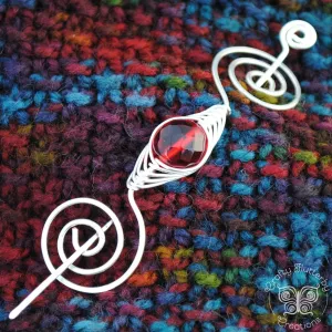 July Ruby Red Shawl Pin - Noteworthy Birthstone Silver