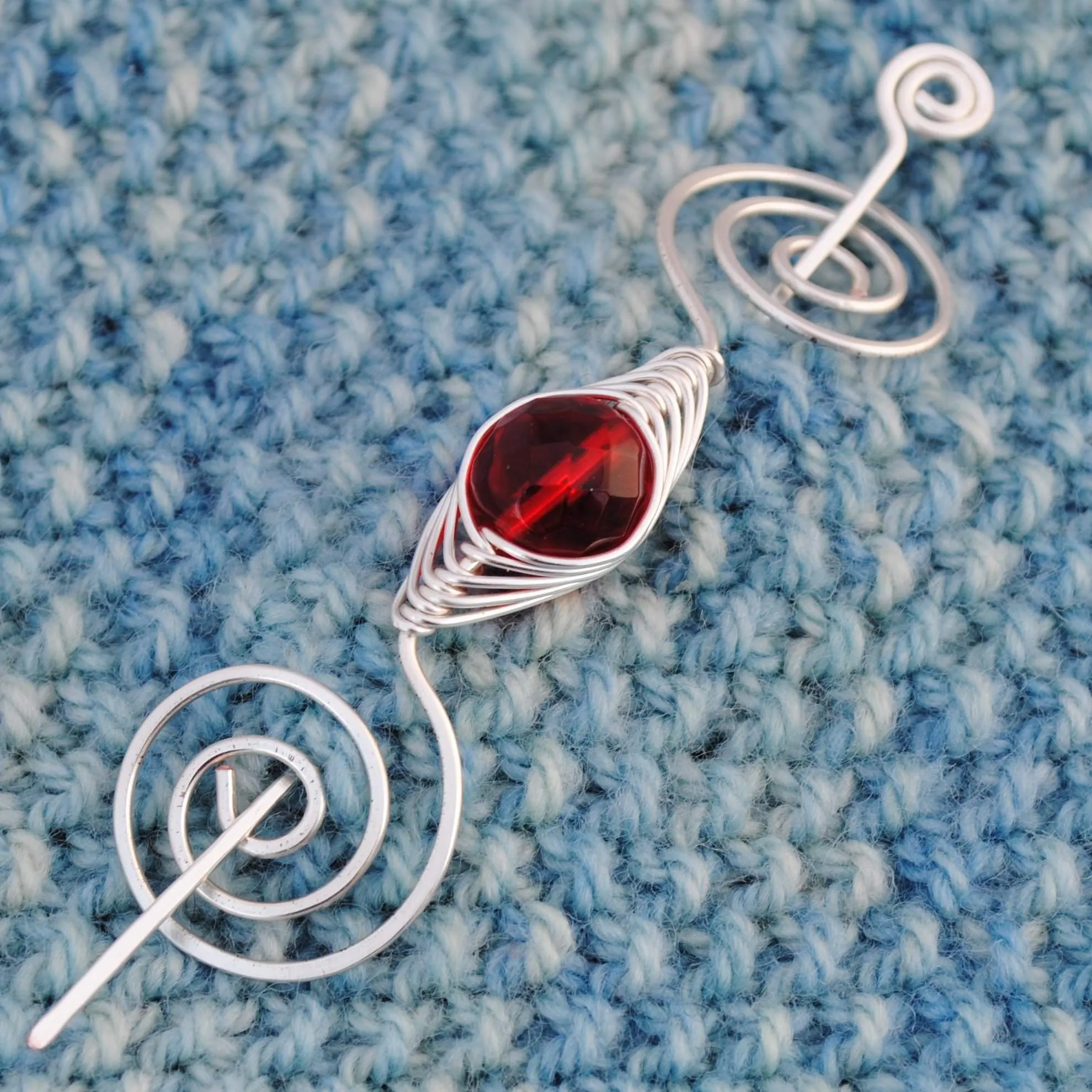 July Ruby Red Shawl Pin - Noteworthy Birthstone Silver