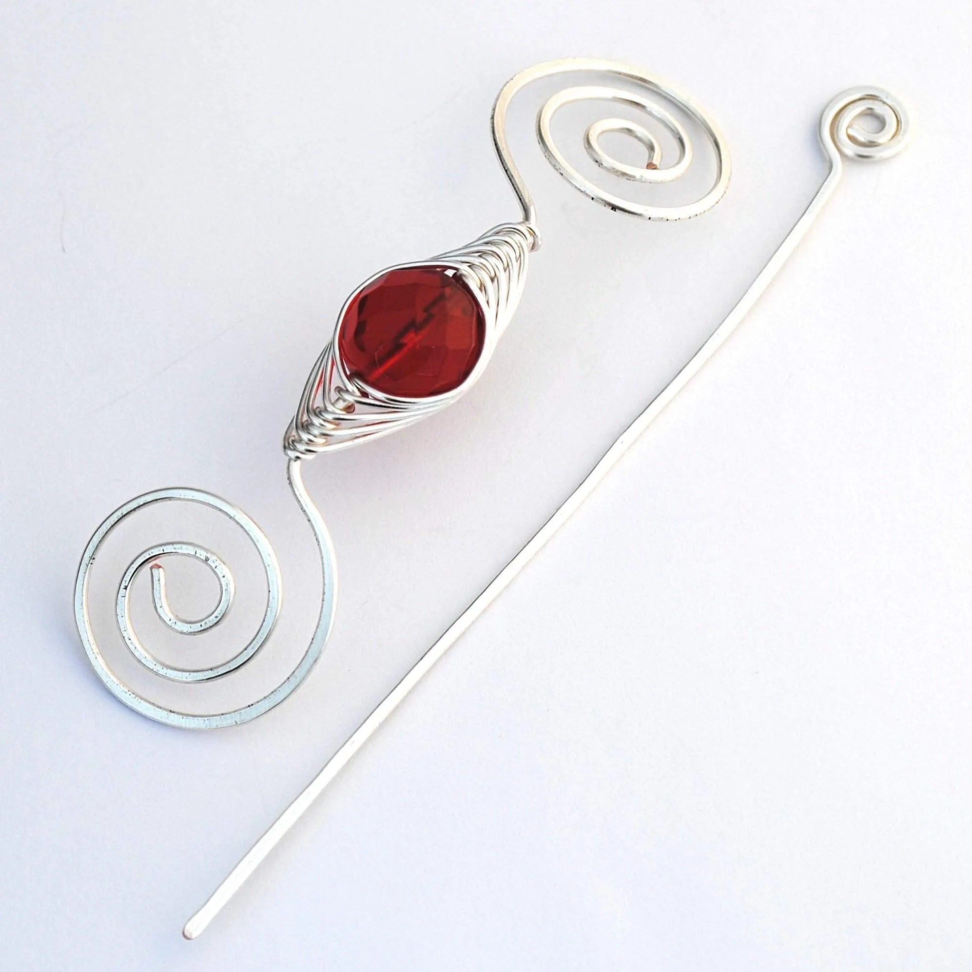 July Ruby Red Shawl Pin - Noteworthy Birthstone Silver