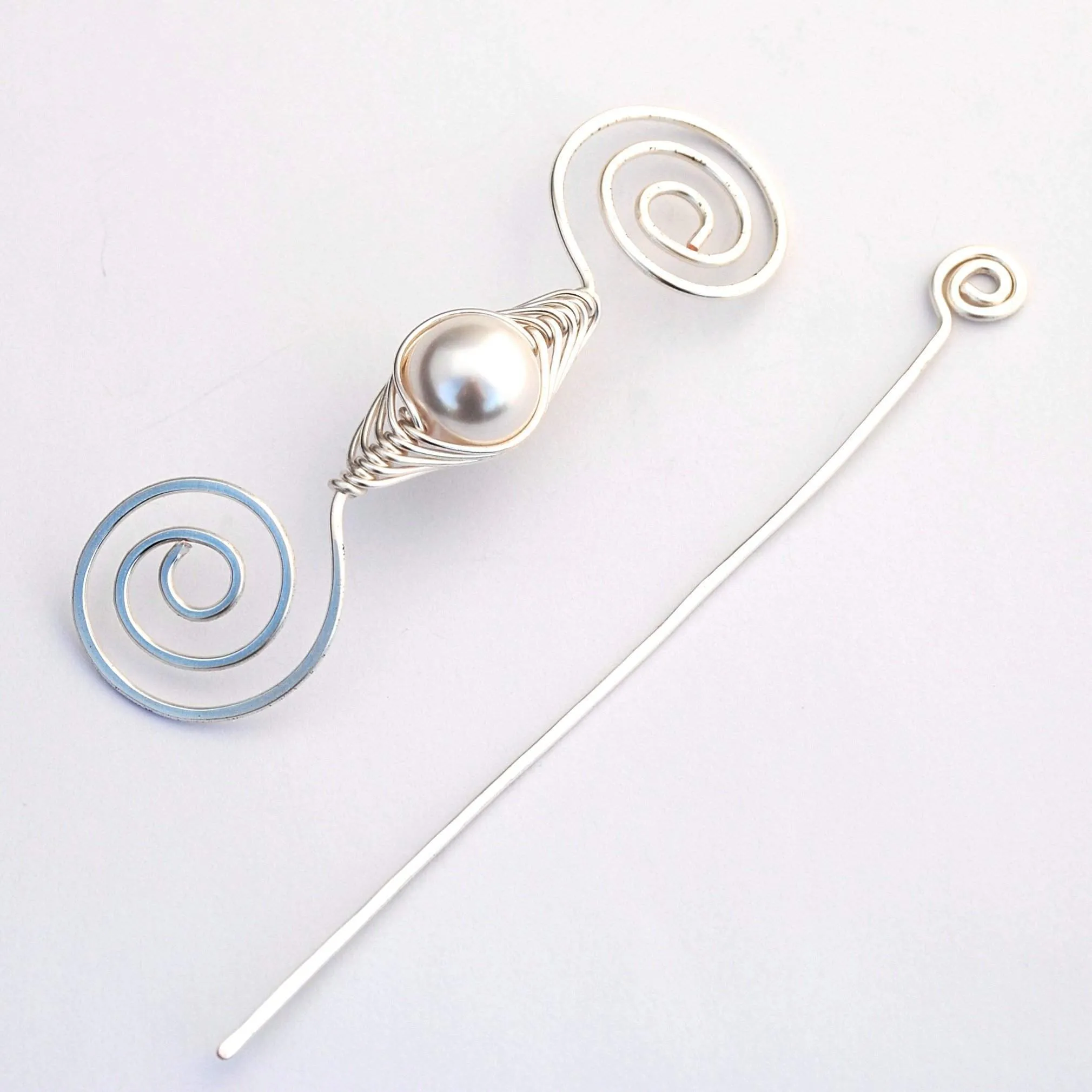 June Pearl Shawl Pin - Noteworthy Birthstone Silver