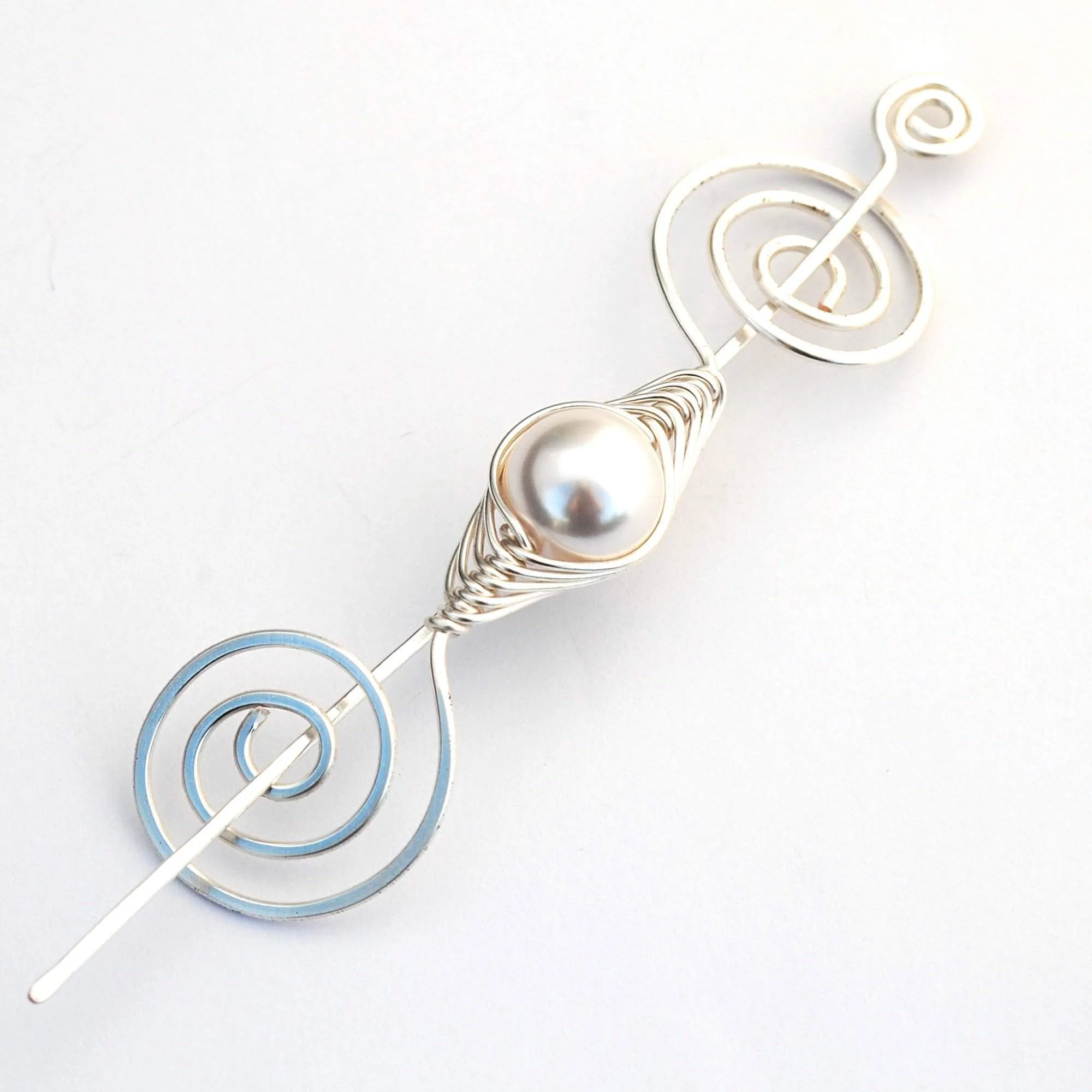 June Pearl Shawl Pin - Noteworthy Birthstone Silver
