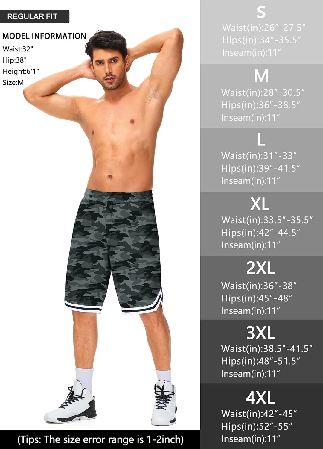 JWM Men's 11" Long Basketball Shorts - Below Knee Mesh Athletic Gym Workout Sport with Zip Pockets Quick Dry Lightweight