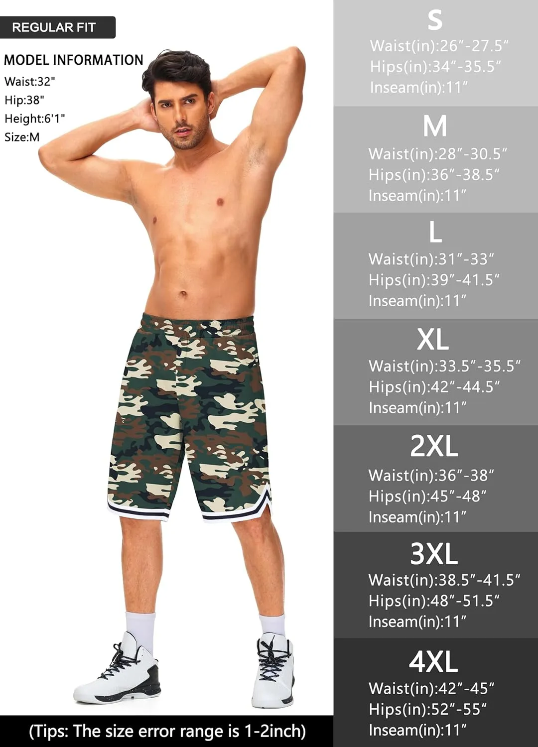 JWM Men's 11" Long Basketball Shorts - Below Knee Mesh Athletic Gym Workout Sport with Zip Pockets Quick Dry Lightweight