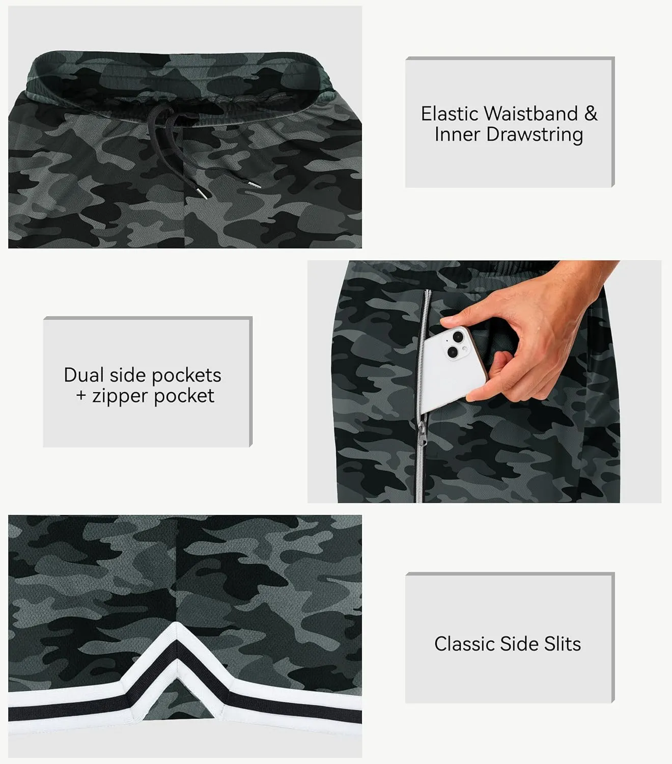 JWM Men's 11" Long Basketball Shorts - Below Knee Mesh Athletic Gym Workout Sport with Zip Pockets Quick Dry Lightweight