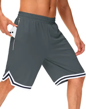 JWM Men's 11" Long Basketball Shorts - Below Knee Mesh Athletic Gym Workout Sport with Zip Pockets Quick Dry Lightweight
