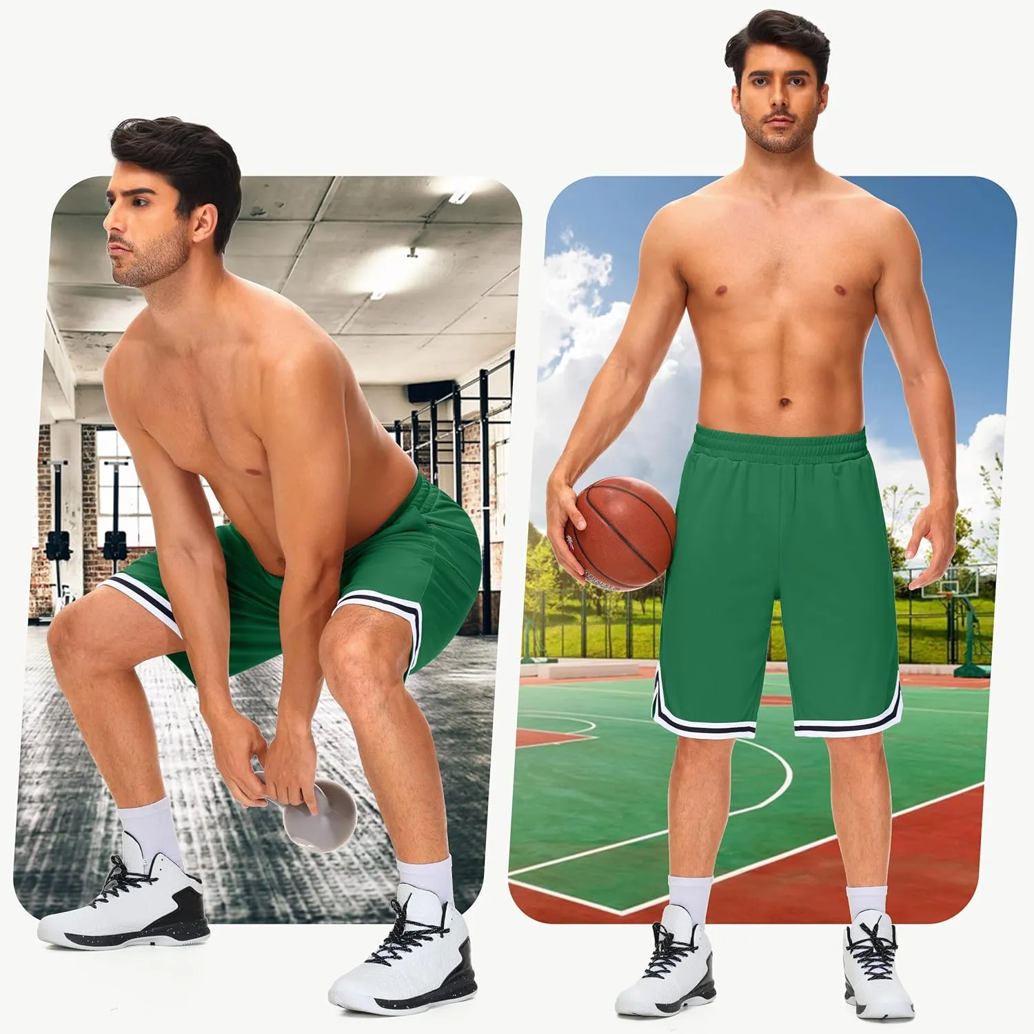 JWM Men's 11" Long Basketball Shorts - Below Knee Mesh Athletic Gym Workout Sport with Zip Pockets Quick Dry Lightweight