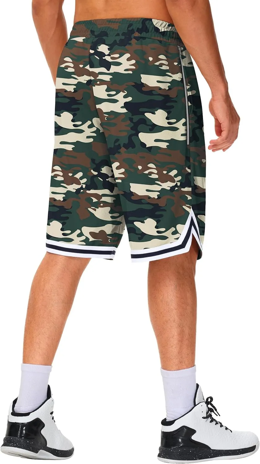 JWM Men's 11" Long Basketball Shorts - Below Knee Mesh Athletic Gym Workout Sport with Zip Pockets Quick Dry Lightweight