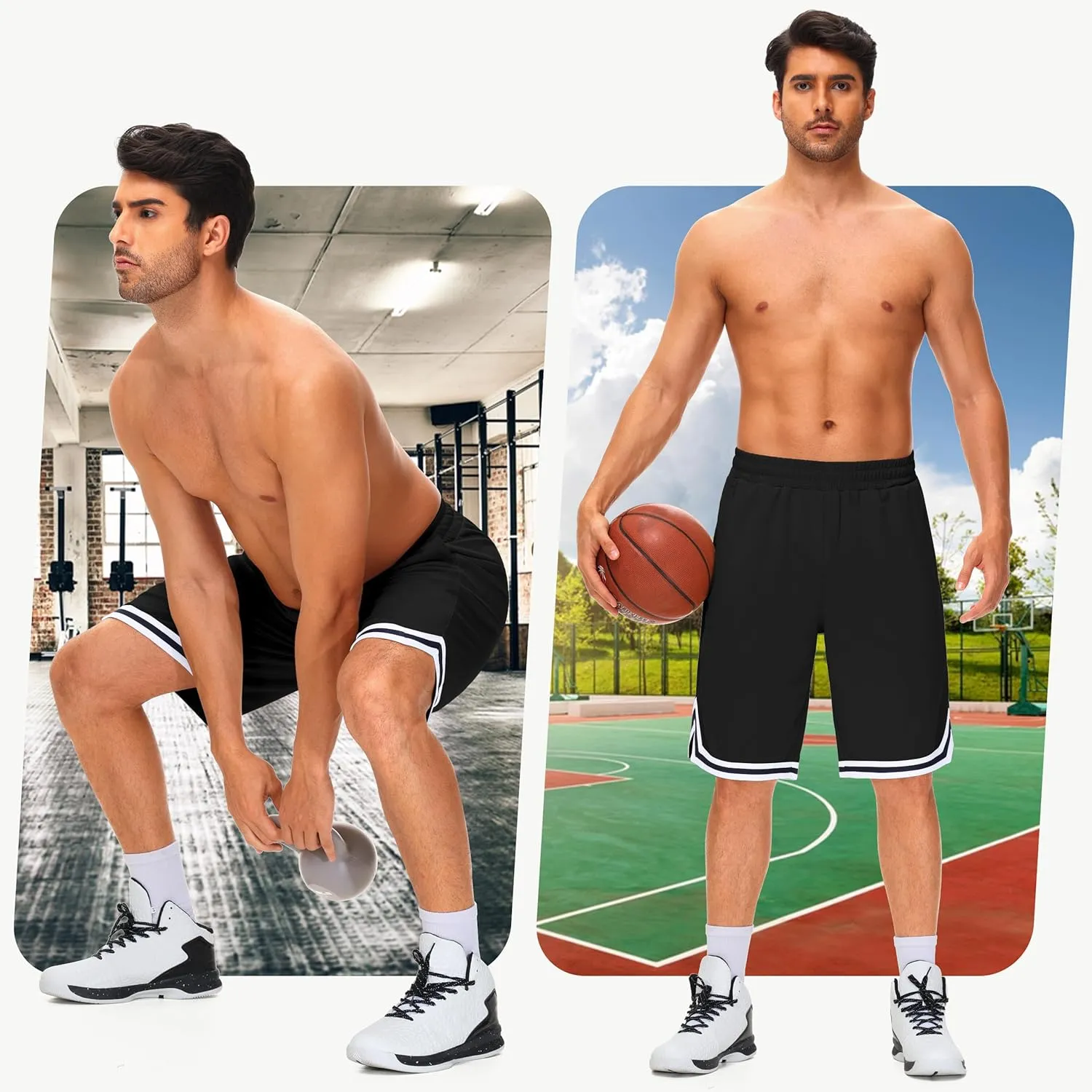 JWM Men's 11" Long Basketball Shorts - Below Knee Mesh Athletic Gym Workout Sport with Zip Pockets Quick Dry Lightweight