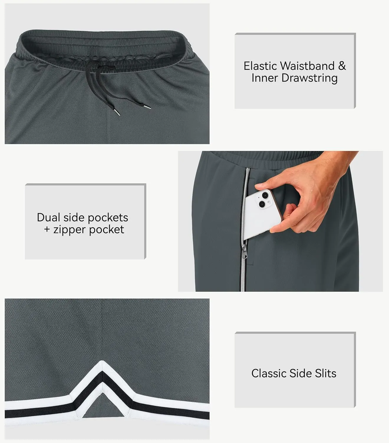 JWM Men's 11" Long Basketball Shorts - Below Knee Mesh Athletic Gym Workout Sport with Zip Pockets Quick Dry Lightweight