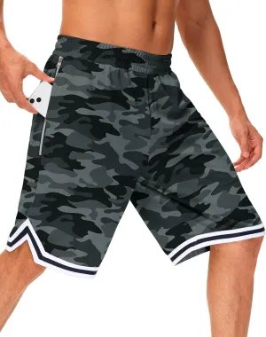 JWM Men's 11" Long Basketball Shorts - Below Knee Mesh Athletic Gym Workout Sport with Zip Pockets Quick Dry Lightweight