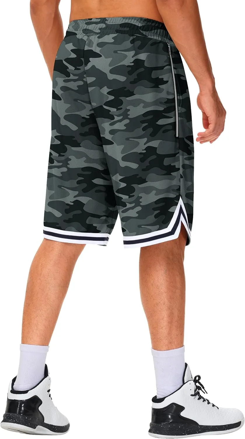 JWM Men's 11" Long Basketball Shorts - Below Knee Mesh Athletic Gym Workout Sport with Zip Pockets Quick Dry Lightweight