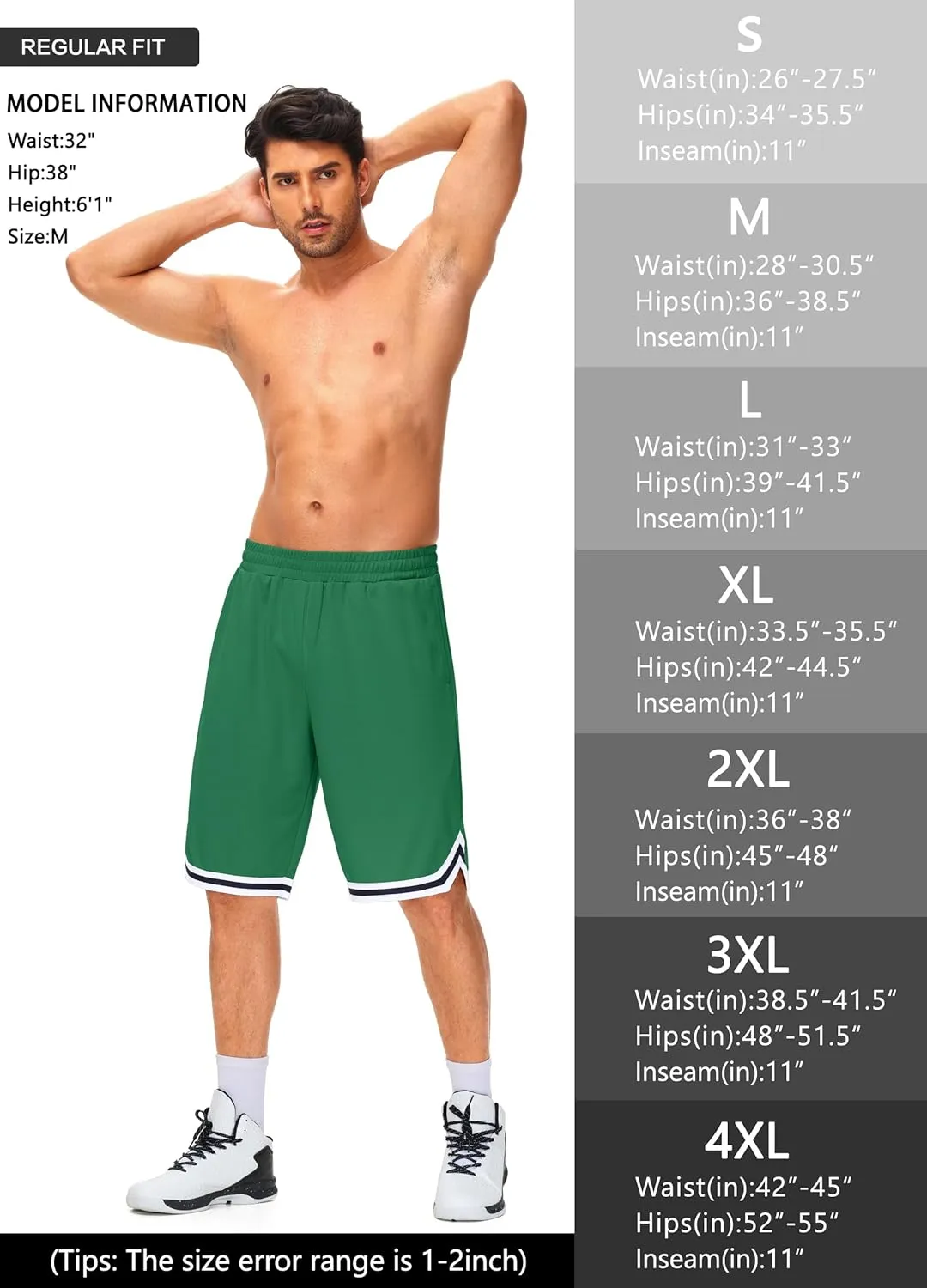 JWM Men's 11" Long Basketball Shorts - Below Knee Mesh Athletic Gym Workout Sport with Zip Pockets Quick Dry Lightweight