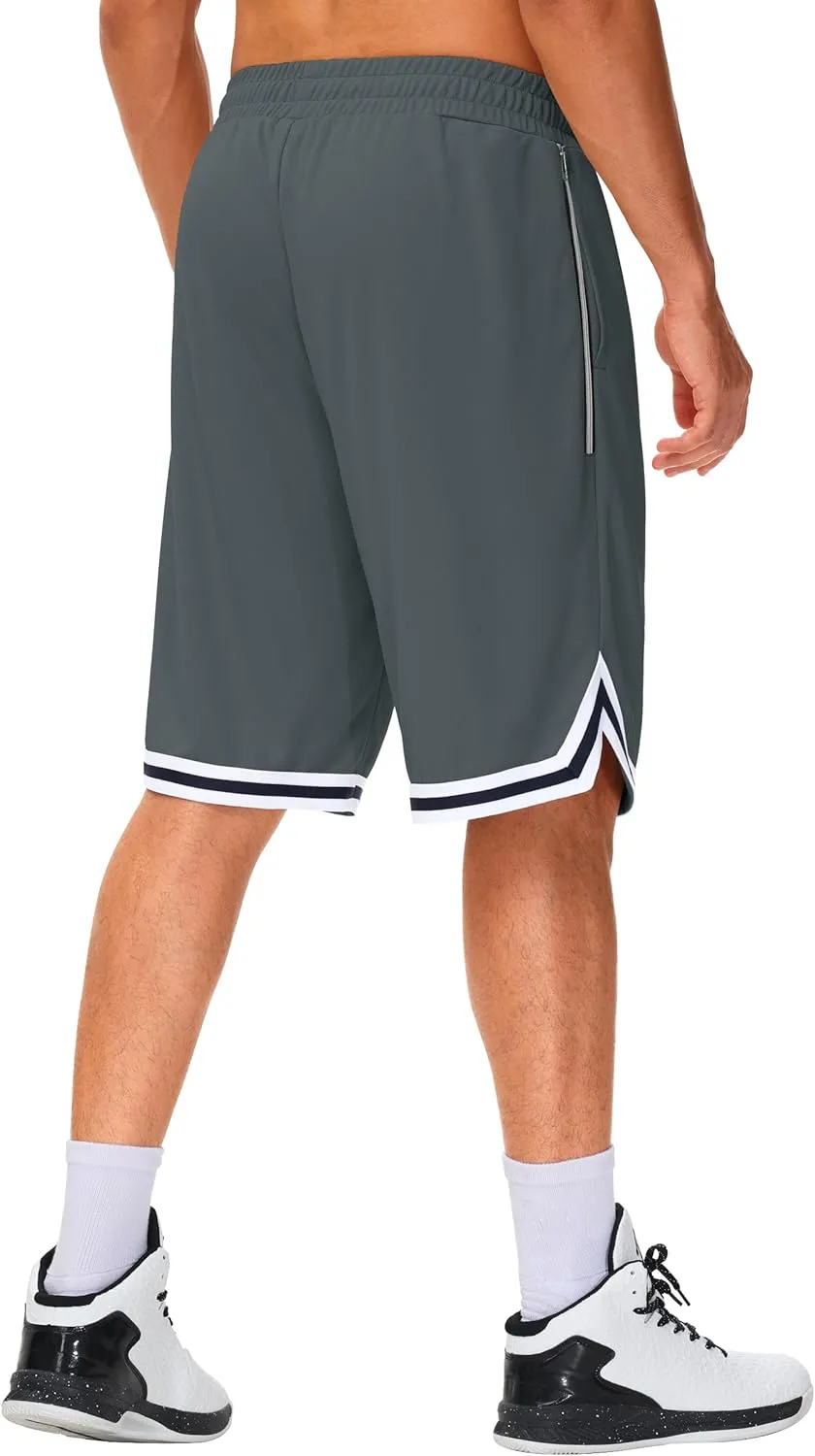 JWM Men's 11" Long Basketball Shorts - Below Knee Mesh Athletic Gym Workout Sport with Zip Pockets Quick Dry Lightweight