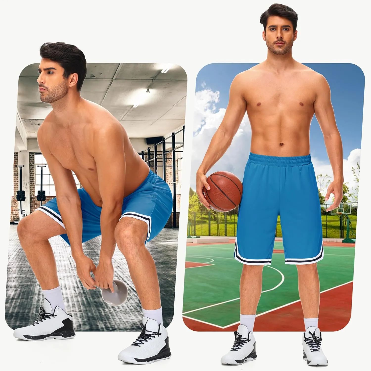 JWM Men's 11" Long Basketball Shorts - Below Knee Mesh Athletic Gym Workout Sport with Zip Pockets Quick Dry Lightweight