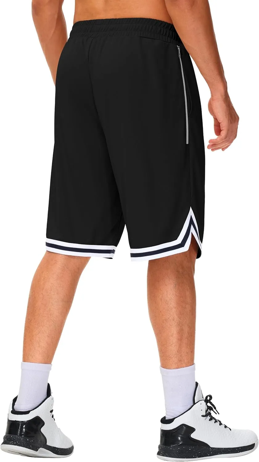 JWM Men's 11" Long Basketball Shorts - Below Knee Mesh Athletic Gym Workout Sport with Zip Pockets Quick Dry Lightweight