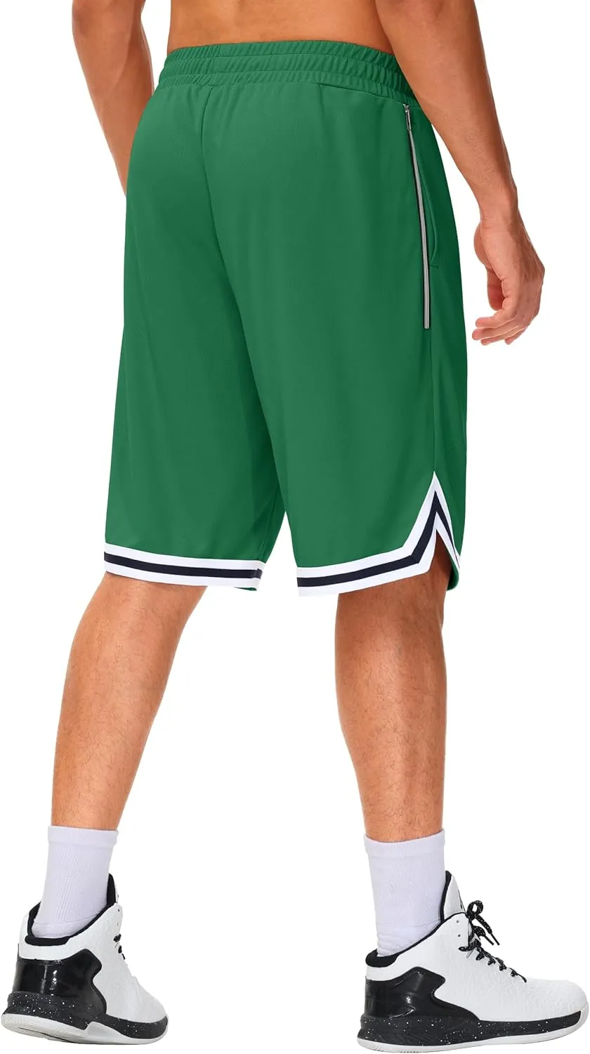 JWM Men's 11" Long Basketball Shorts - Below Knee Mesh Athletic Gym Workout Sport with Zip Pockets Quick Dry Lightweight