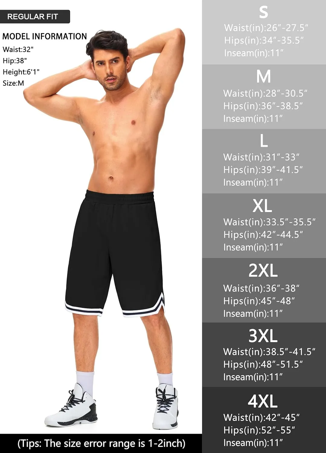 JWM Men's 11" Long Basketball Shorts - Below Knee Mesh Athletic Gym Workout Sport with Zip Pockets Quick Dry Lightweight
