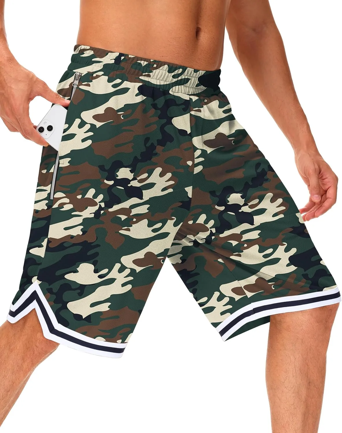 JWM Men's 11" Long Basketball Shorts - Below Knee Mesh Athletic Gym Workout Sport with Zip Pockets Quick Dry Lightweight