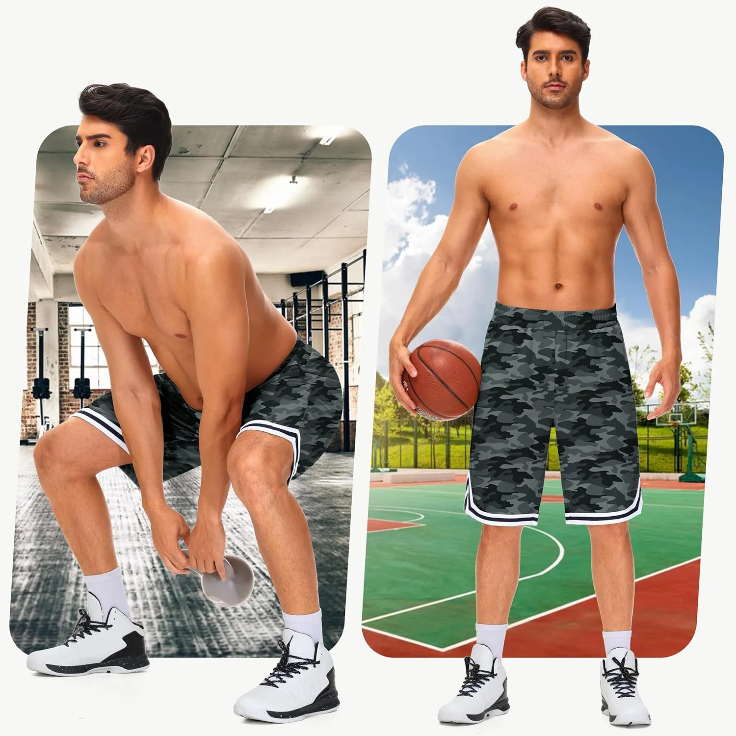 JWM Men's 11" Long Basketball Shorts - Below Knee Mesh Athletic Gym Workout Sport with Zip Pockets Quick Dry Lightweight
