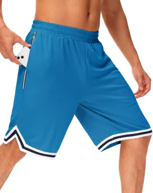 JWM Men's 11" Long Basketball Shorts - Below Knee Mesh Athletic Gym Workout Sport with Zip Pockets Quick Dry Lightweight