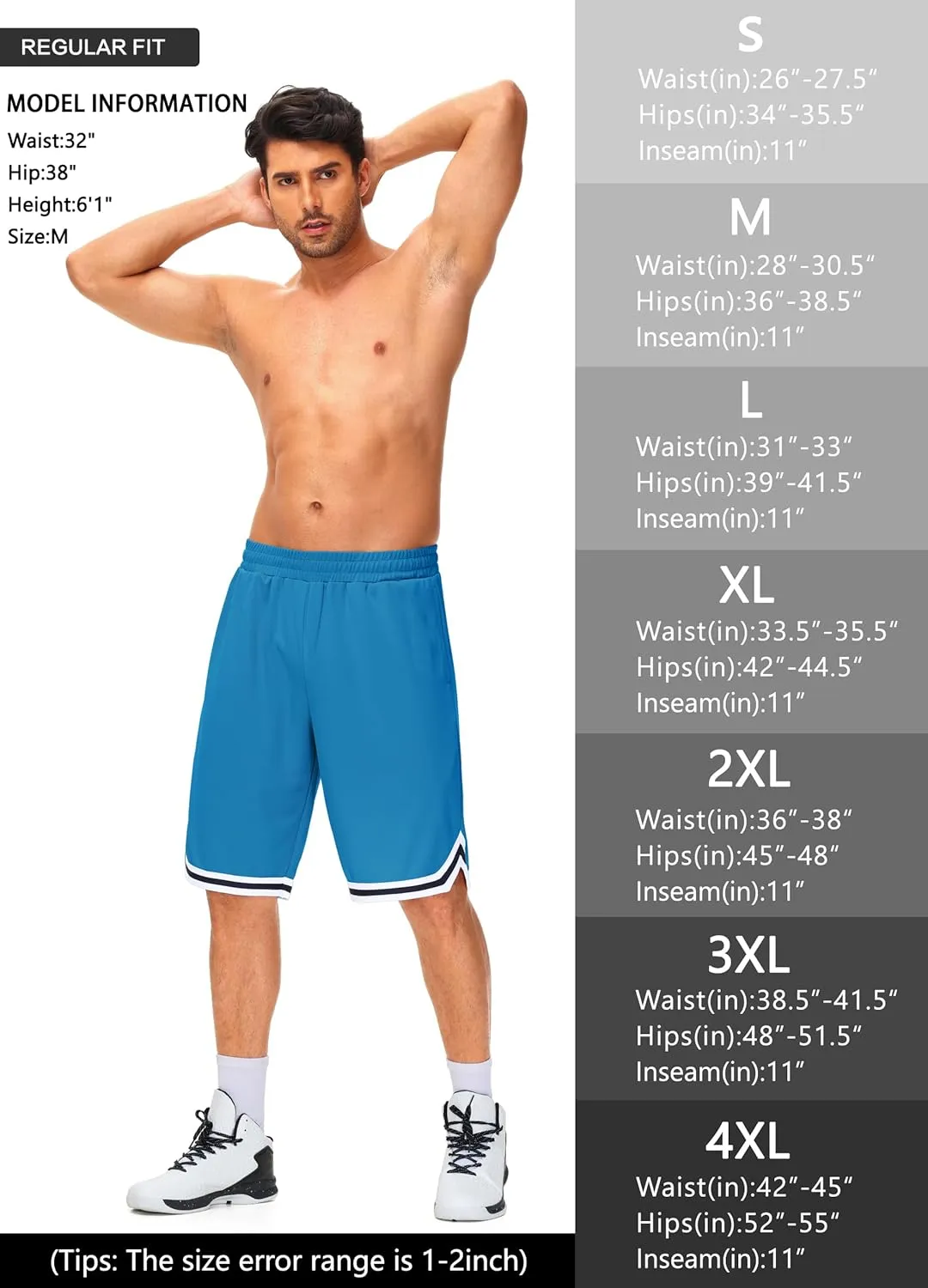 JWM Men's 11" Long Basketball Shorts - Below Knee Mesh Athletic Gym Workout Sport with Zip Pockets Quick Dry Lightweight