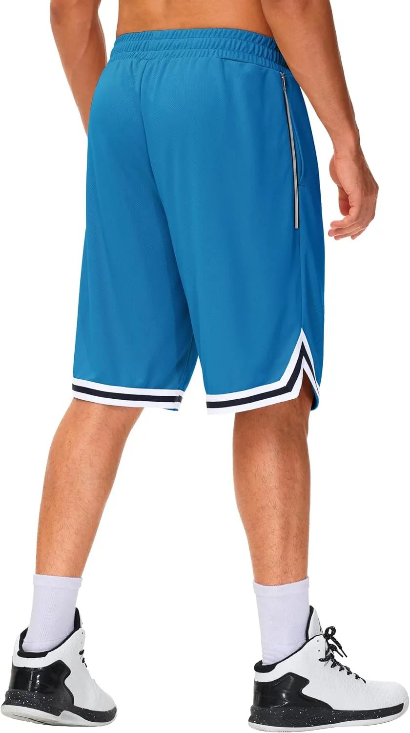 JWM Men's 11" Long Basketball Shorts - Below Knee Mesh Athletic Gym Workout Sport with Zip Pockets Quick Dry Lightweight