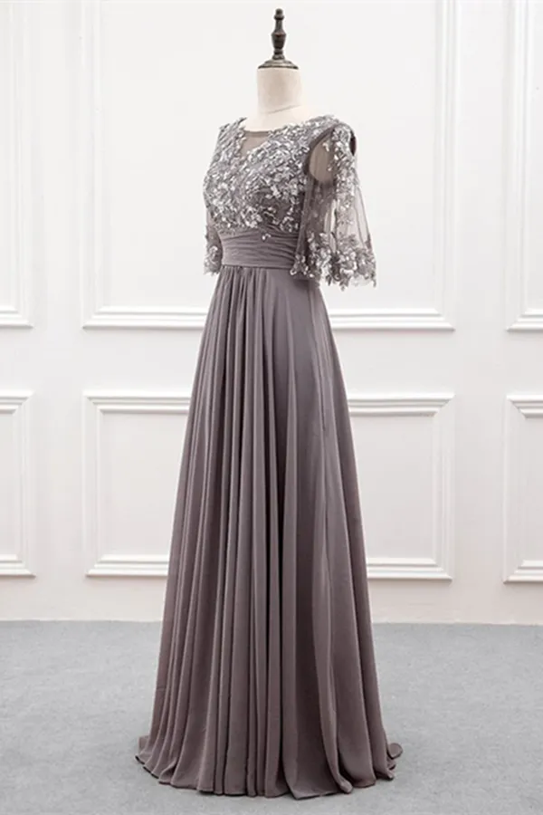 Kateprom A line Chiffon Half Sleeves Cheap Mother of the Bride Dresses With Sequins KPM0009