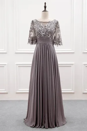 Kateprom A line Chiffon Half Sleeves Cheap Mother of the Bride Dresses With Sequins KPM0009