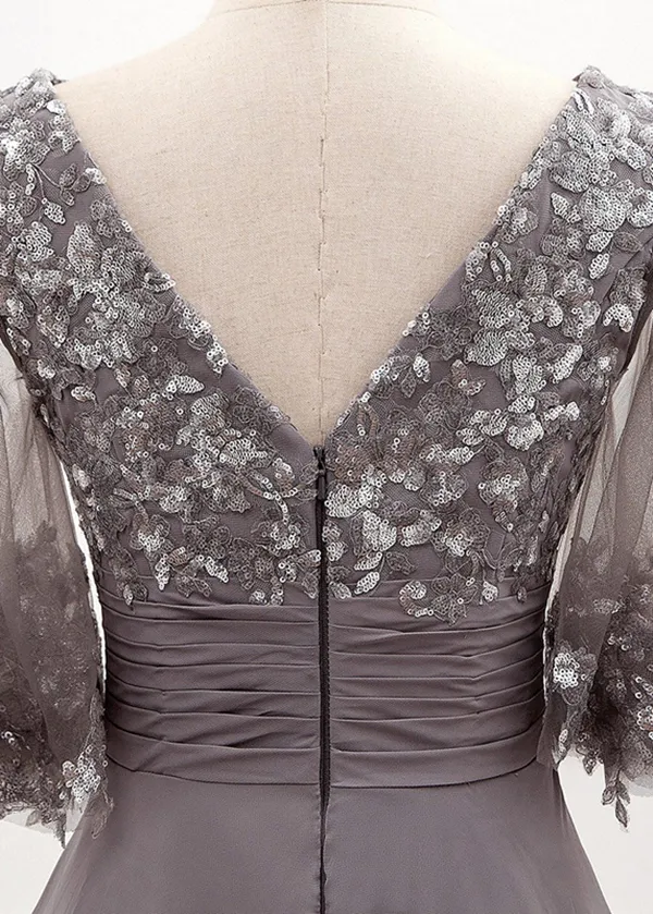 Kateprom A line Chiffon Half Sleeves Cheap Mother of the Bride Dresses With Sequins KPM0009
