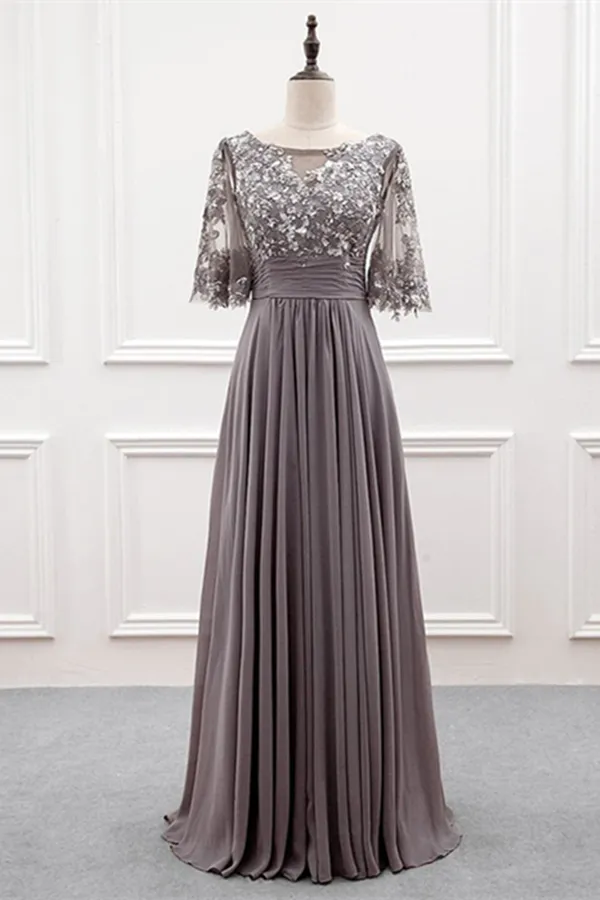 Kateprom A line Chiffon Half Sleeves Cheap Mother of the Bride Dresses With Sequins KPM0009