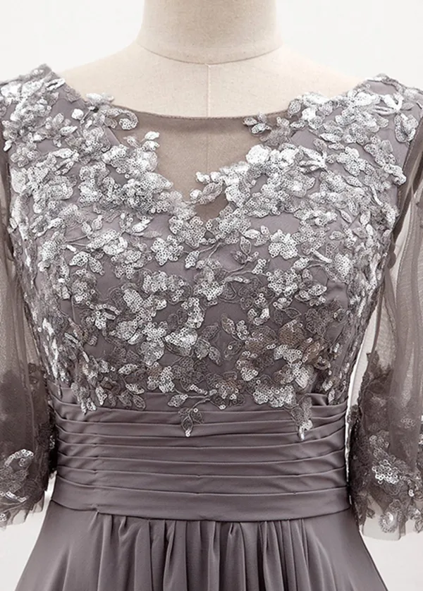Kateprom A line Chiffon Half Sleeves Cheap Mother of the Bride Dresses With Sequins KPM0009
