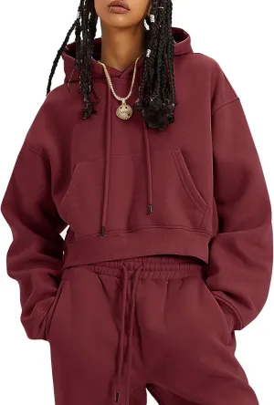 Kissonic Women's Fleece Jogger Sets 2 Pieces Sweatsuits Outfits Crop Top Hoodies Jogger Pants