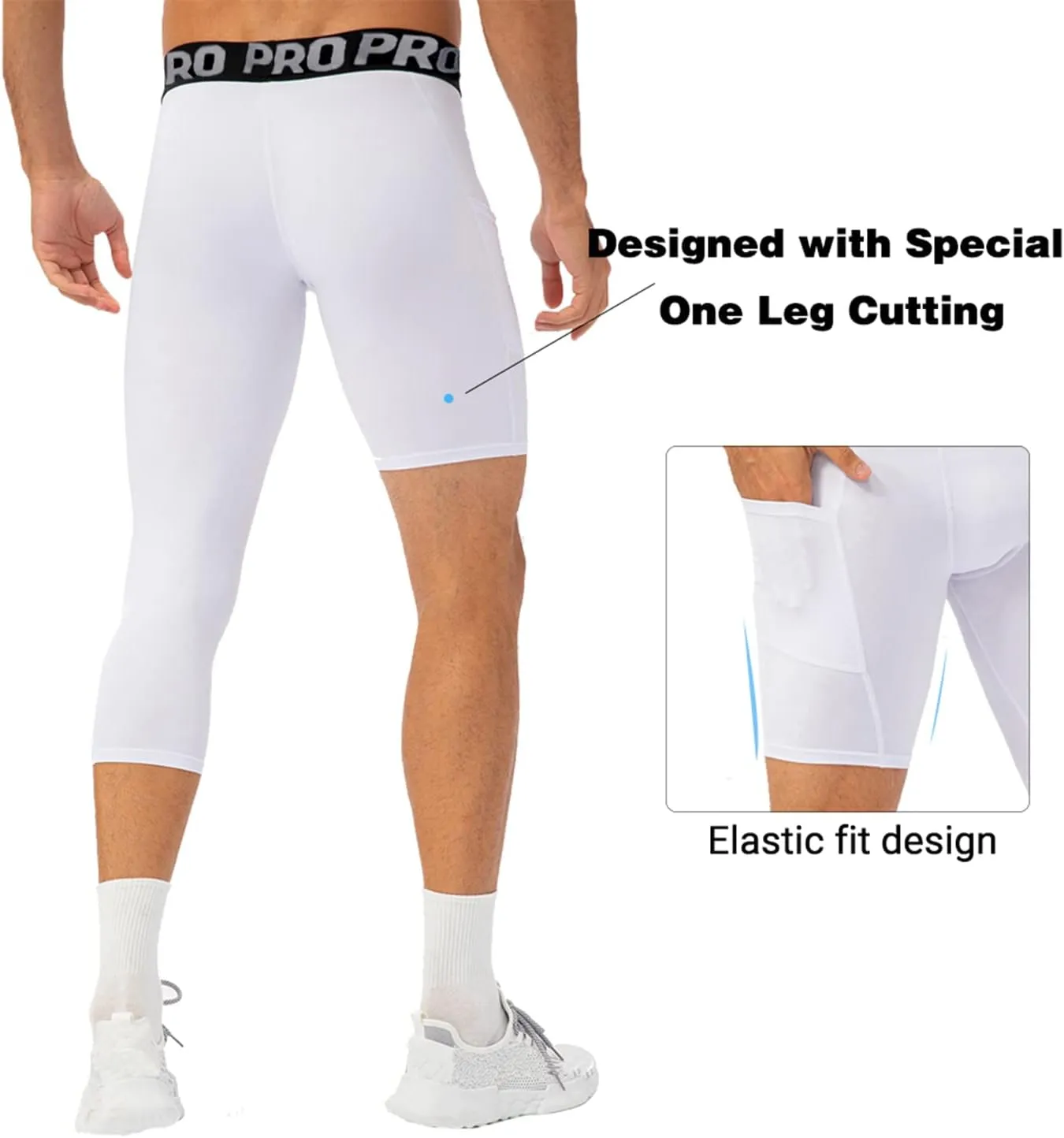 LANDUNSI 2 Pack One Leg Compression Tights for Basketball Mens 3/4 Capri Leggings Athletic Base Layer for Sports Running