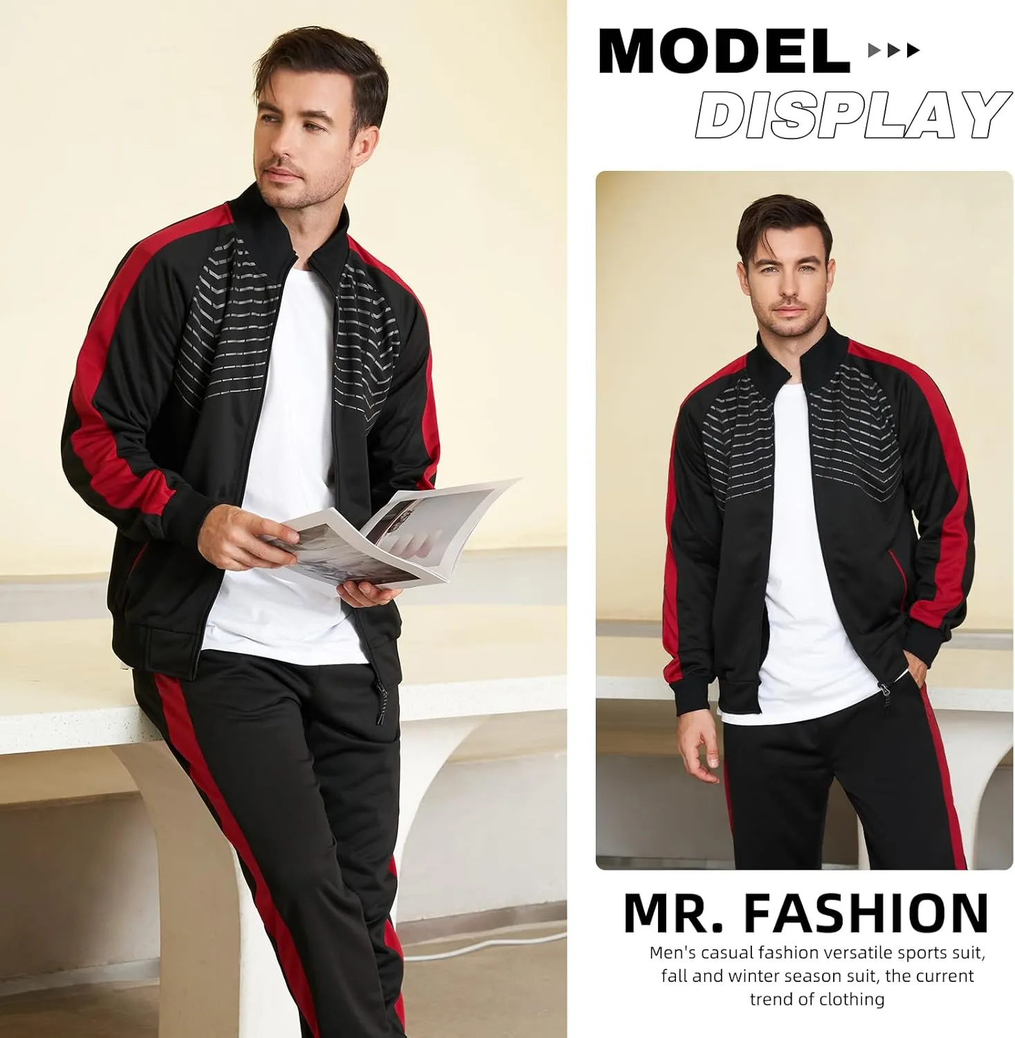 LBL Leading the Better Life Men's Sweat Suit 2 Piece Outfit Casual Contrast Sports Jogging Tracksuits Set